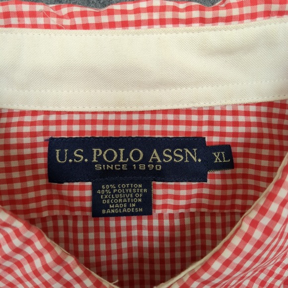 U.S.‎ Polo Assn. Men's XL Red Gingham Check Long Sleeve Button Down Shirt - Picture 8 of 9